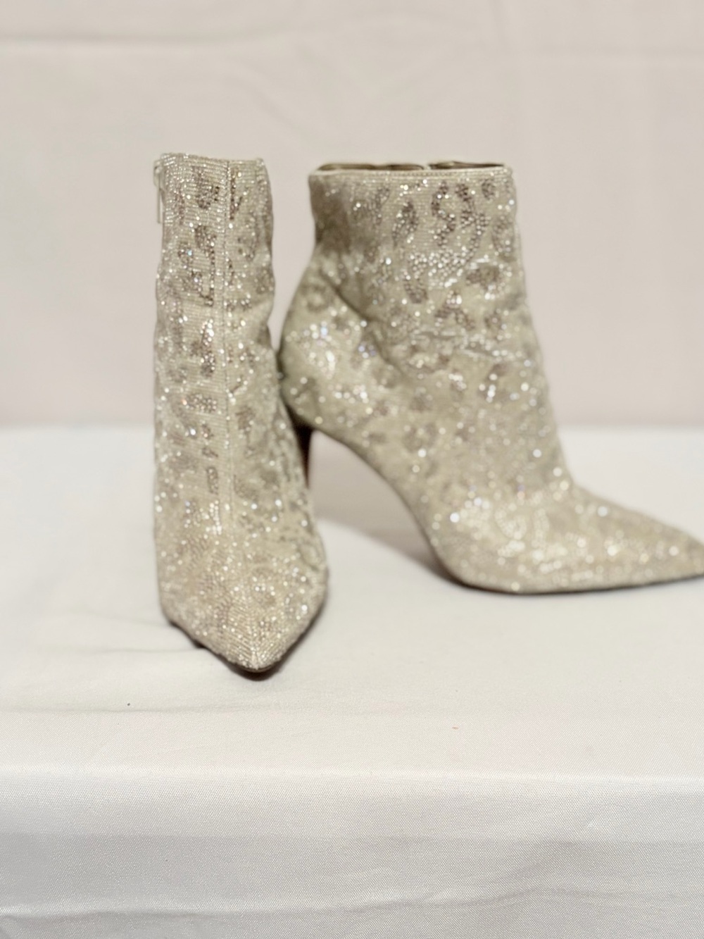 Gianni Bini Annina Leopard Print Rhinestone Embellished Stiletto Booties